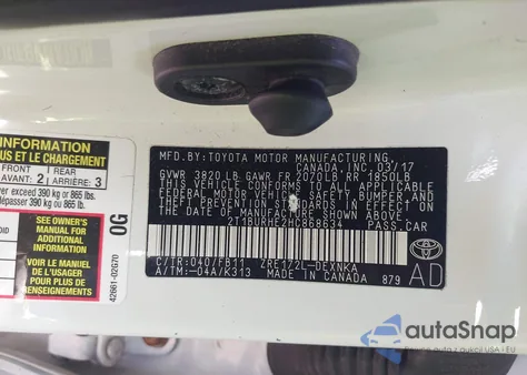 2017 Toyota Corolla Le from USA, damaged, VIN 2T1BURHE2HC868634